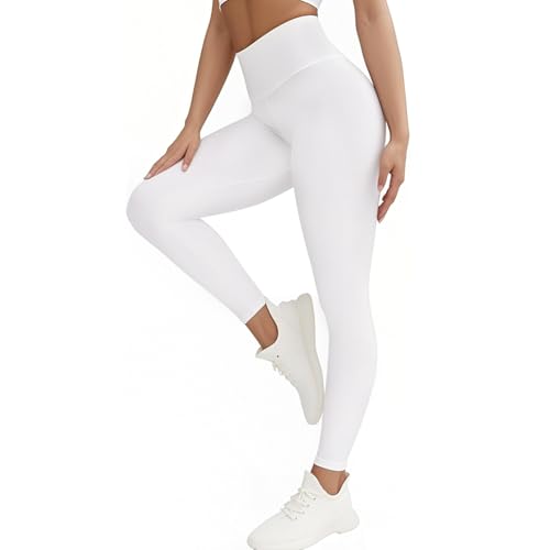 Voarge Leggings da donna a vita alta, sportivi, traspiranti, per yoga, bianco, S