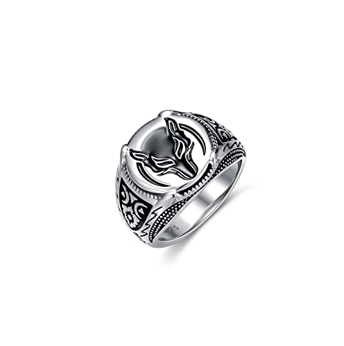 Wolf Ring for Men Sterling Silver Ring Viking Ring Wizard Warrior Hunter Wolf Head Rings Gift for Men