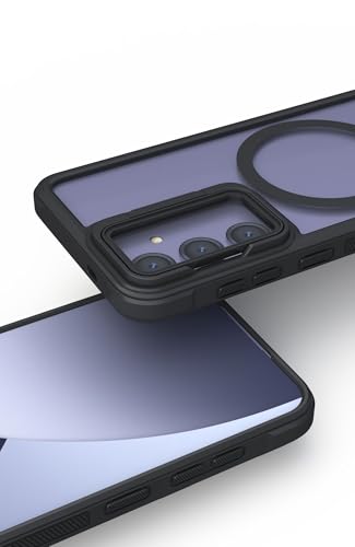 Image of Pirum Back Cover Case for Samsung Galaxy S25 Plus | Flex Stand Series | Kickstand with Camera Cover | Wireless Charging Compatible | Matte Black