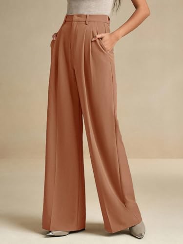 Image of KOTTY Women's High Waist Solid Color Hook and Bar Wide Leg Trousers Loose Comfort Trouser with Pockets