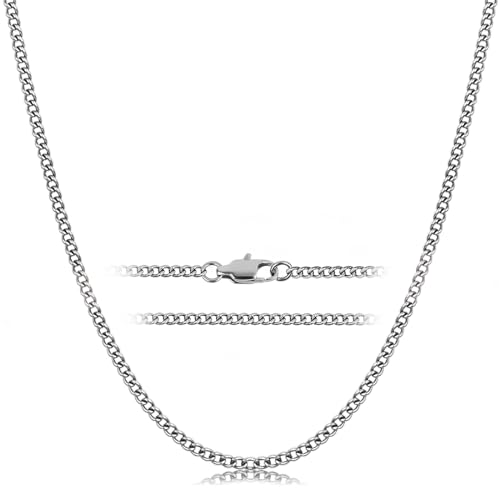 SanThree 2.2mm Pure Titanium Cuban Link Chain Necklace for Men Women Sensitive Skin, Durable Welded Skin Friendly Oval Chain for Valentines Day Birthday Gift, 23.62 Inches