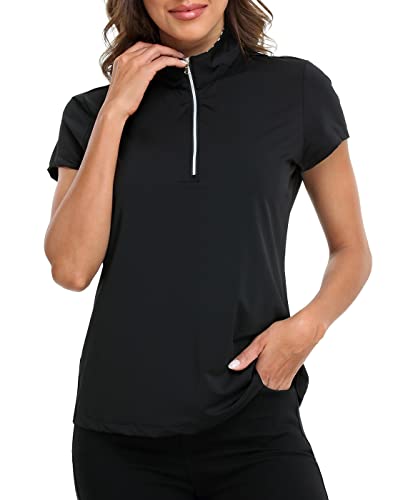Lrd Women's Golf Polo Shirts Short Sleeve Tennis Shirt Upf 30 Quarter Zip Up Black - Xl #TOP3