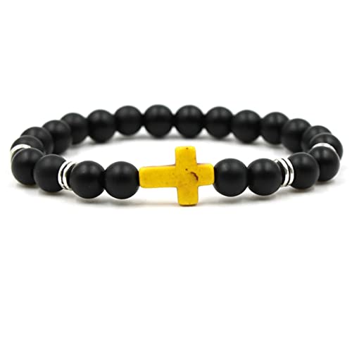 Bracelet en pierre pour femme avec perles et crâne extensible de 19 cm