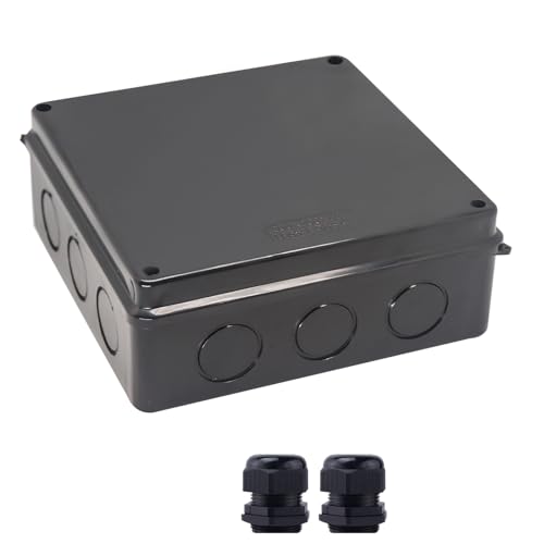 Image of Junction Box, Reserved Holes Electrical Boxes Waterproof IP65 ABS Plastic Electrical Power Cord Enclosure Project Box Black 7.9 x 7.9 x 3.1 inch(200x200x80mm)