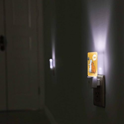 Image of LED Night Light,Two Cats Making Photo Use Selfie Stick LED Night Light Plug into Wall with Dusk to Dawn Light Sensor White Energy Efficient Nightlight for Bedroom Bathroom Hallway Living Room Kitchen