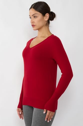 Image of JENNIE LIU Women's 100% Pure Cashmere Long Sleeve Ava V Neck Pullover Sweater