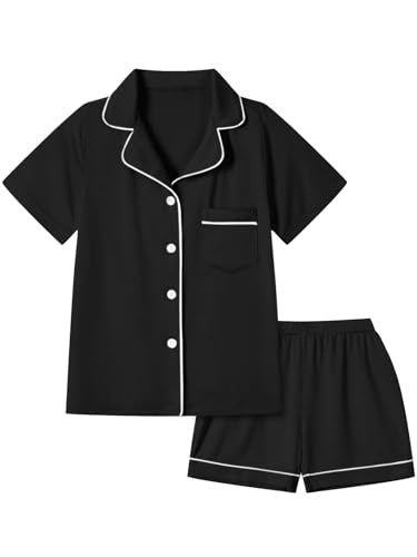 Girls Boys Pajamas Short Sleeve Sleepwear Button-Down 2 Pcs Pjs Set for 4-12 Years
