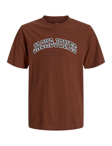 JACK & JONES Camiseta para Hombre Jjecaleb Varsity SS O-Neck Noos Jnr, Burnt Henna., 12 años