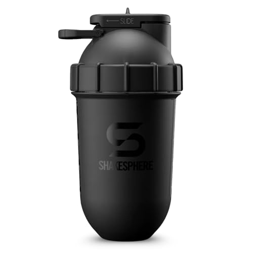 SHAKESPHERE Tumbler Protein Shaker Bottle - BPA-Free 24oz Blender Shaker Cups for Protein Shakes, Purees, Fruit, Smoothies & Pre Workout with Clear Window - Bladeless Mixer & Leak Proof - Matte Black