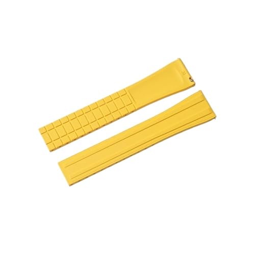 Bracelet de montre en caoutchouc 20 mm avec boucle papillon à dégagement rapide en acier inoxydable pour Patek Philippe pour Oemga Seamaster (jaune, 20 mm, sans boucle) (blanc, 20 mm, boucle argentée)