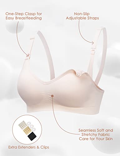 HOFISH Maternity Nursing Bras for Breastfeeding, 3 Pack Pregnancy Deep V Neck Wireless Bra with Extenders & Clips2