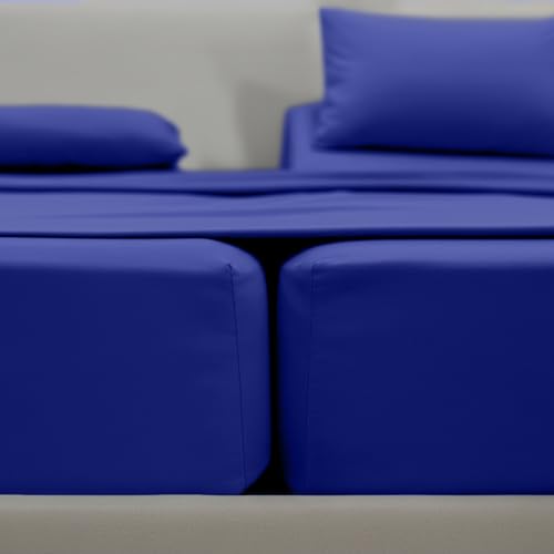 Image of Elegant Comfort Luxurious 1500 Premium Hotel Quality Microfiber Three Line Embroidered Softest 5-Piece Bed Sheet Set, Wrinkle and Fade Resistant, Split King, Royal Blue
