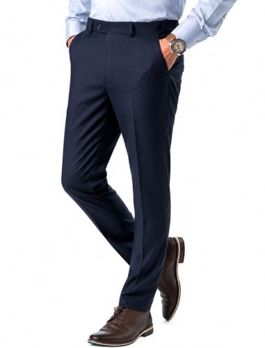 Jack and Jini Men Mid Rise Formal Pant with Expandable Waist Regular Fit, Flat Front, Premium Lycra Fabric for Office, Party and Casual Wear Navy Blue, 36