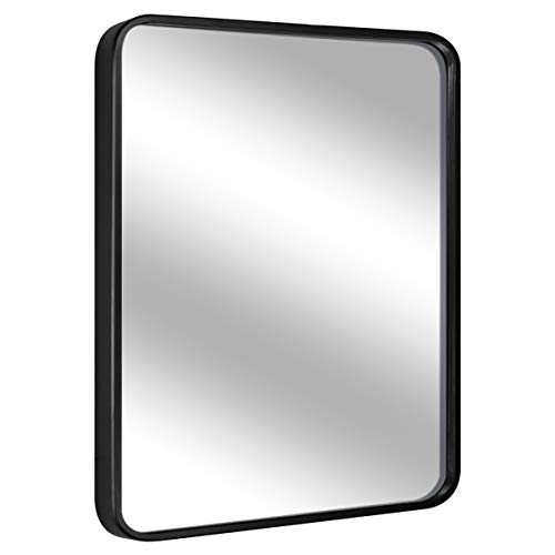 Exclusive LEORISO 24 x 32” Black Bathroom Mirror for Wall, 1.3” Metal Frame Rectangle Mirror, Wall-Mounted Mirror Hangs Horizontal Or Vertical