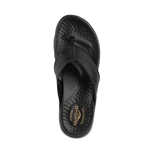 Image of Medifeet Broad Strap Cushioned Leather Slippers for Women
