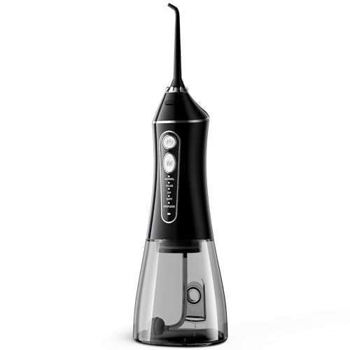Irrigador bucal para dientes, 320 ml, irrigador oral inalámbrico de gran capacidad con 5 modos de limpieza, IPX7 impermeable, recargable por USB, irrigador dental portátil para el hogar y viajes
