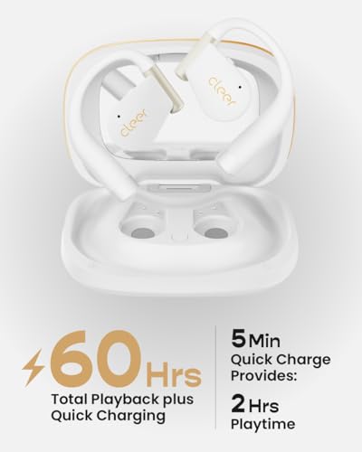Image of Cleer ARC 5 Open Ear Earbuds with Hooks, Dolby & THX Spatial Audio, 60H Playtime, Fast Charging, Waterproof, Earbuds Wireless Bluetooth, Running Headphones, Water-resistant Open Ear Headphones - White
