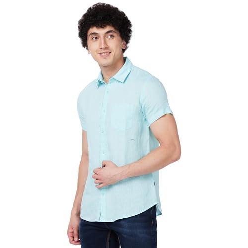 Image of Spykar Men's Regular Fit N /A Half Sleeve Solid Casual Shirts