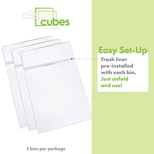 Image of Clean Cubes 30 Gallon Pop-Up Trash Cans 3-Pack, Instant Extra Trash Space | Extra Trash Space Without Mess, No Tape or Assembly Required, Pre-Fitted Liner Inside, Wire-Reinforced Opening, White