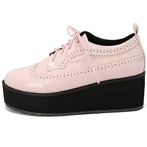 KOKOMOMO Womens Wingtip Platform Wedge Oxfords Heels Patent Leather Oxford Brogues Shoes High Heel Vintage Sneakers2