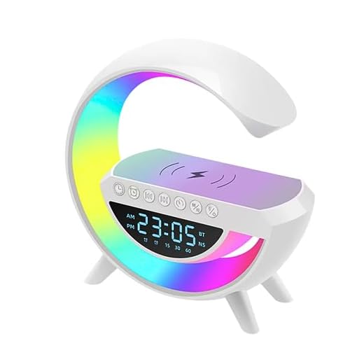 Luminária G Mesa Quarto Cama com Despertador e Tecnologia LED RGB Speaker Caixa De Som Bluetooth E Carregador Por Indução Sem Fio Combinação Perfeita de Conveniência e Estilo - CompleteStore®