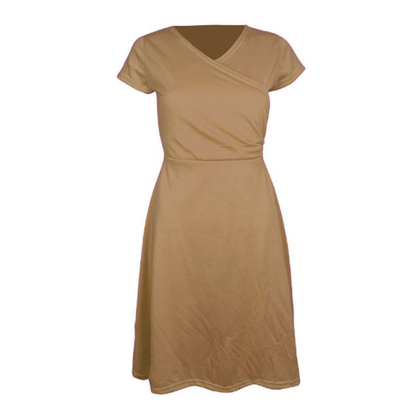 Zeagoo Vestido informal para mujer, vestido de verano, monocolor, minivestido elegante, vestido de camiseta, elegante, acampanado, cuello en V, manga corta, tallas XS-XXL