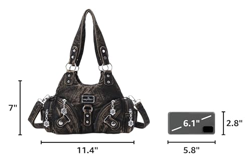 Image of Angel Kiss Purses for Women Small Hobo Shoulder Bags Vagen Leather Multi-Pocket Tote Bag with Zipper