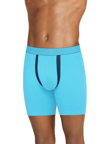 Jockey Men's Underwear Chafe Proof Pouch Cotton Stretch 6" Boxer Brief - 3 Pack, Sapphire Blue/Sparkling Waters/Just Past Midnight, S3