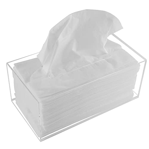 Acrylic Tissue Box Holder Clear Dispenser for Facial Tissues Napkins and Dryer Sheets. Perfect for Bathrooms Desks Countertops Vanities Bedrooms and Nightstands (Rectangle Clear)