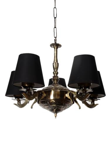 Image of Devansh 05 Lights conical Black Cotton Shade with Antique Golden Chandelier