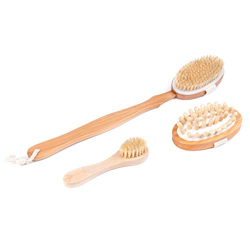 KMEIVOL Dry Brushing Body Brush, Gentle exfoliation Body Brush, Natural Boar Bristle Detachable Dry Brush, Premuim Body Brush for Dry Brushing, Dry Body Brush promote blood circulation, Set of 3