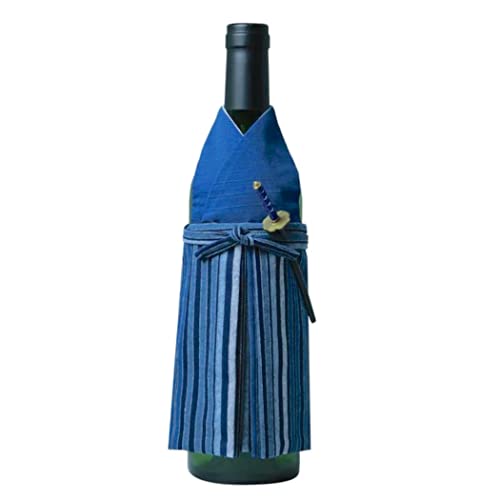 Kimono pokrowiec na butelkę, wyprodukowano w Japonii, pokrywka na butelkę wina, Boże Narodzenie, ślub, urodziny, podróż, przyjęcie świąteczne (butelka wina, samuraj/niebieski)