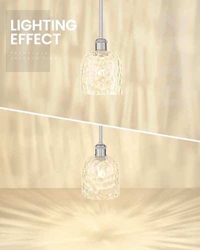 Image of zeyu Adjustable Hanging Lights for Kitchen, Large Pendant Lights Kitchen Island, Modern Hanging Pendant Lights 2 Pack with Clear Hammered Glass, Brushed Nickel Finish, ZJF63MIL-L-2PK BN
