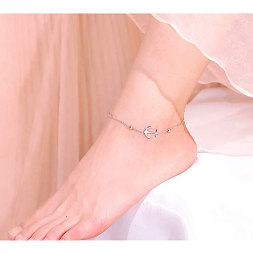 Image of FLYOW S925 Sterling Silver Anklet for Women Summer Boho Beach Charm Adjustable Foot Ankle Bracelet Jewelry Birthday Gift
