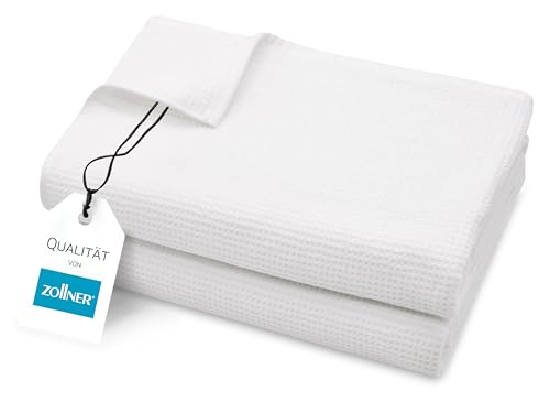 ZOLLNER 2er Set Saunatücher in 70x180 cm - langlebige Badetücher in weiß - mit praktischem Aufhänger - Zeitloses Waffelmuster - waschbar bis 95°C - Baumwolle - Hotelqualität