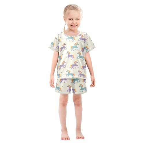 ALAZA Cartoon Blue Unicorn Pajamas Short Sleeve 2 Piece Sleepwear Top and Bottom Pajama Set Unisex3