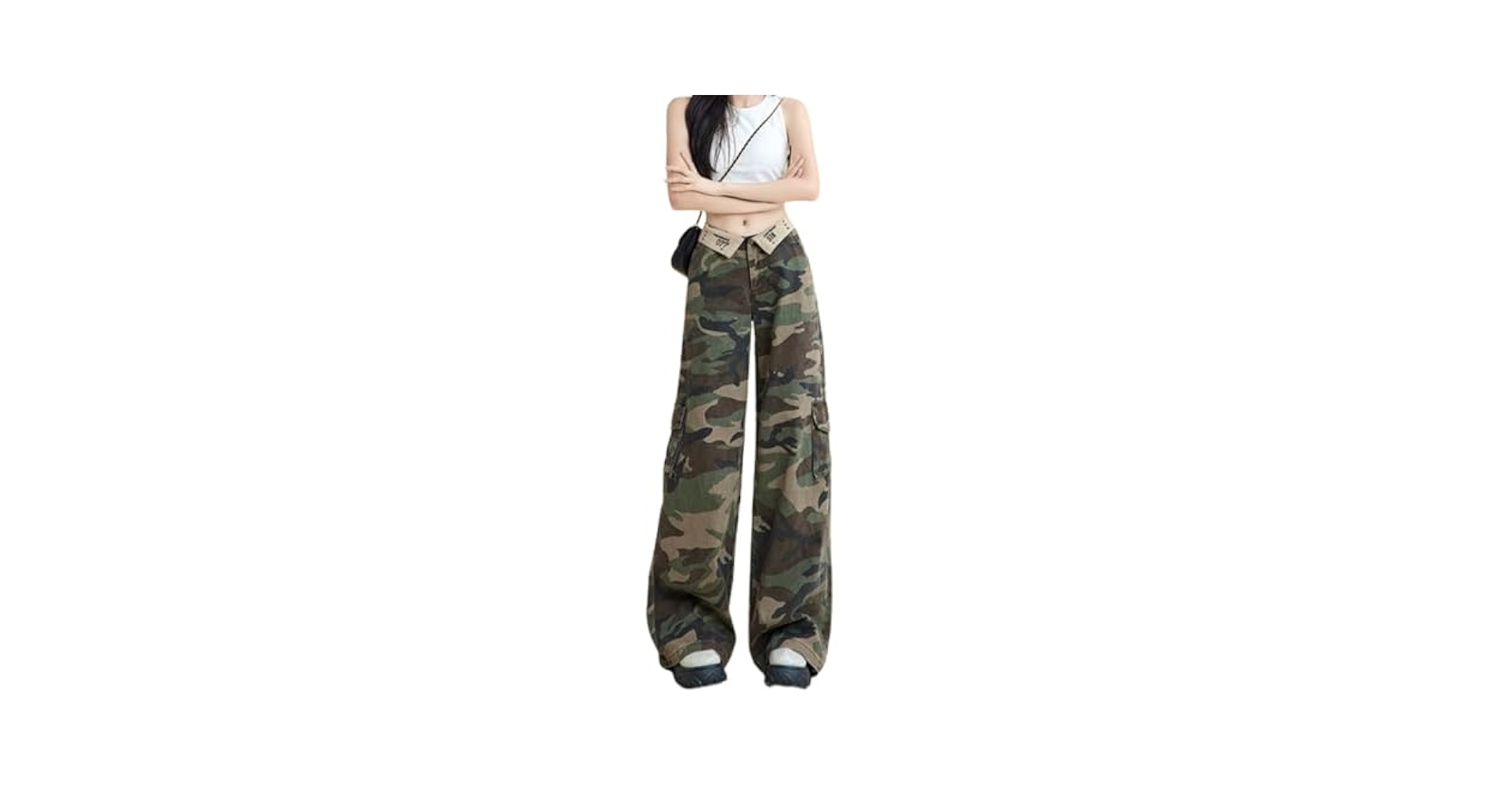 Hesaco Y2K Aesthetic Camo Cargo Pants for Women - 2000s