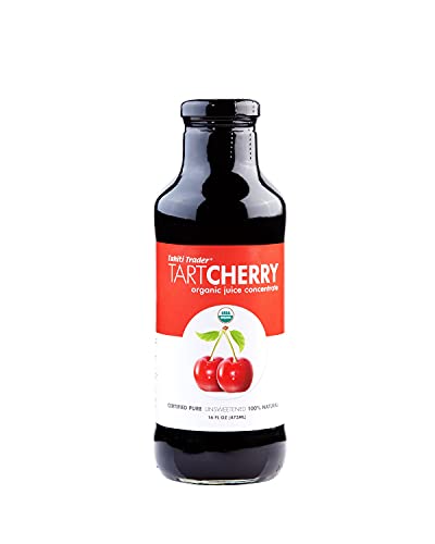 TAHITI TRADER Tart Cherry Juice Concentrate - Ready to Drink Organic Superfood Juice Promoting Immune Support & Overall Health - Pure, Unsweetened Fruit Juice - (16 oz, 4 Pack)