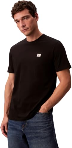 Calvin Klein Uomo T-Shirt Maniche Corte Badge Jersey Classic Tee in Cotone, Nero (Black), L
