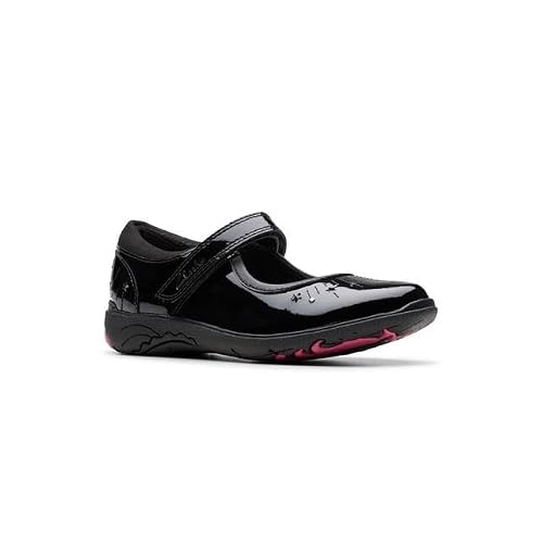 Image of Clarks Relda Wish Mj Black Patent Kids Girls School Shoes 8216-37G
