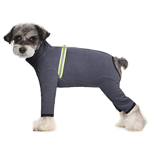 Dog Fleece Warm Clothes, Puppy Winter Long-Sleeved Four-Legged Clothes, Puppy Onesie With D Ring,Cold Weather Coats For Small To Medium Dogs_L(Dark Gray)