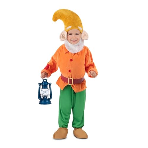 My Other Me - Disfarce de nanito infantil laranja e verde com gorro, barba, casaca, cinto, calças e capas de botas tamanho 7-9 anos. Perfeito para uma aventura mágica na floresta