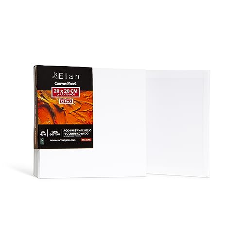 Elan Tela Lienzos para Pintar 20x20, 12 PACK 100% Algodón Lienzos Pequeños para Pintar, Paneles Lienzo para Pintar, Tablilla Entelada, Canvas para Pintar, Tela Lienzo para Pintar, Tela para Pintar