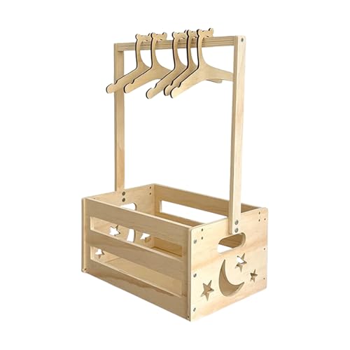 Tuxuseo Caja Colgador Ropero Bebé con 5 Piezas Perchas - Cajas de Madera para Ropa de Bebé | Organizador Guardería para Dormitorio Sala Familiar Celebración Cumpleaños Regalo