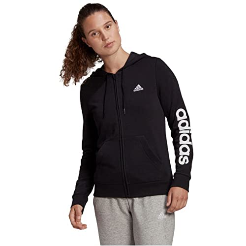 adidas Femme W Lin Ft Fz Hd HOODED TRACK TOP, Black/White, M EU