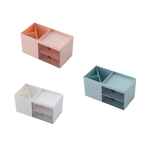 SUPVOX Caja de Almacenamiento de Escritorio Dos Cajones de Color Claro, Organizador Abs Compacto para Oficina y Hogar, Multiusos para Joyas, Papelería y Accesorios, Ahorro de Espacio