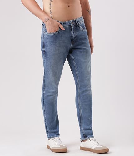 Image of TURMS Men's Cool Tech Jeans All Degree Anti Odor UV Protectant Travel Edition Mid Rise Denim Pants | Stretchable Comfort Cotton Rich