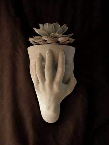 ?The Silent Bloom? Woman’s Face Wall Planter with Hand | Unique Hanging Planter Pot for Indoor Plants, Succulents | Modern Boho Bathroom, Bedroom, or Living Room Wall Decor (White Marble Stone)