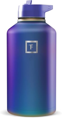 Image of IRON FLASK 64 oz Wide Mouth Water Bottle with Straw | Insulated Half Gallon Water Bottle with Leakproof Straw Lid - BPA Free, Cold 24 Hrs, Sweat Free (Aurora)