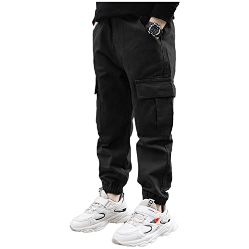 Shinsto Kids Boys Casual Cargo Pants Solid Color Elastic Waist Hiking Sweatpants Hip Hop Jazz Dance Trousers